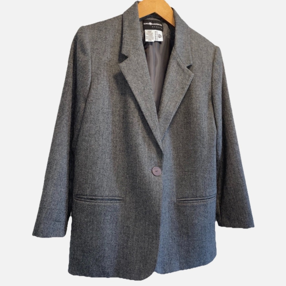 Sag Harbor Wool Blazer 10 P Jacket Gray Lined Single Button